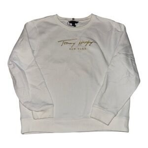 Tommy Hilfiger White Crewneck Sweatshirt with Gold Script Logo